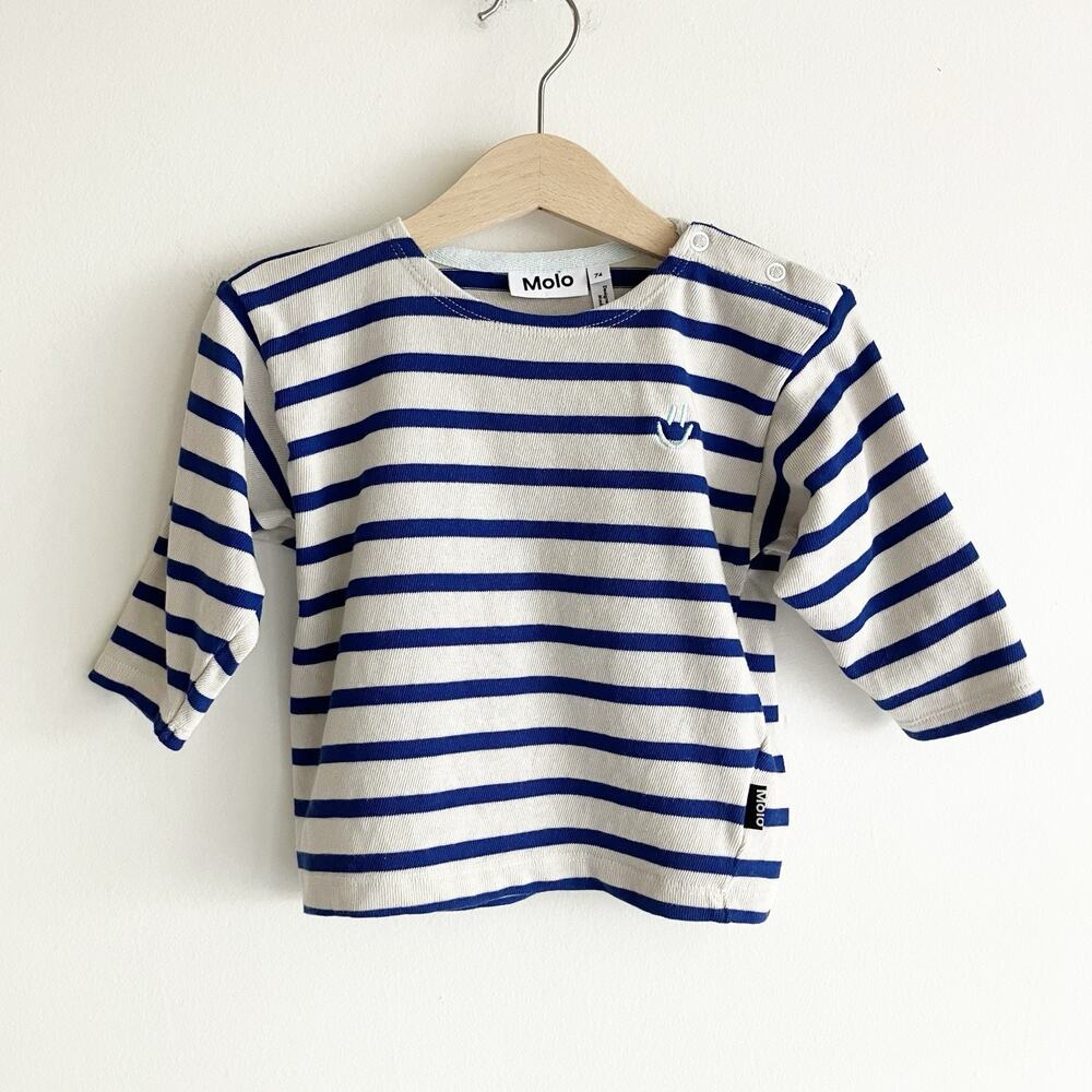 Molo Edarko Striped Shirt Baby 9M 74 cm Blue Ivory 100% Organic Cotton Unisex